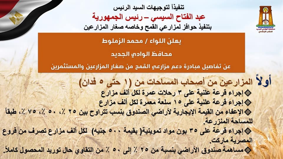 بيان محافظة الوادي الجديد عن حوافز توريد القمح (2)