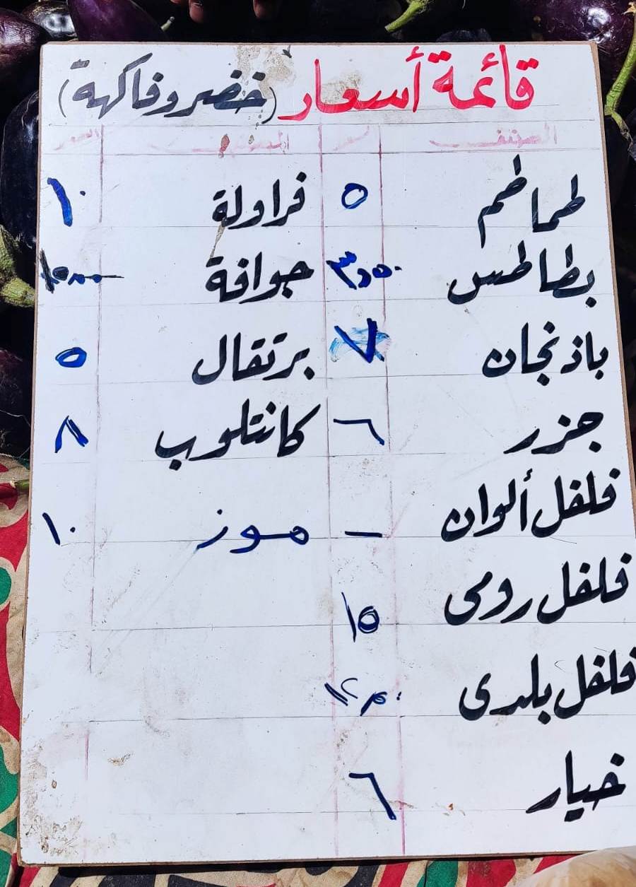 أسعار الخضر بمنافذ محافظة الوادي الجديد