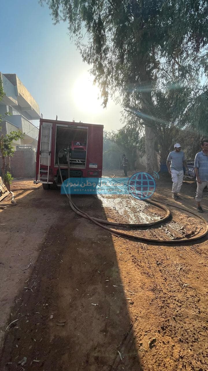 الدفع بسيارات اطفاء ومياه للسيطرة على حريق عين القضا بالوادي الجديد (2)