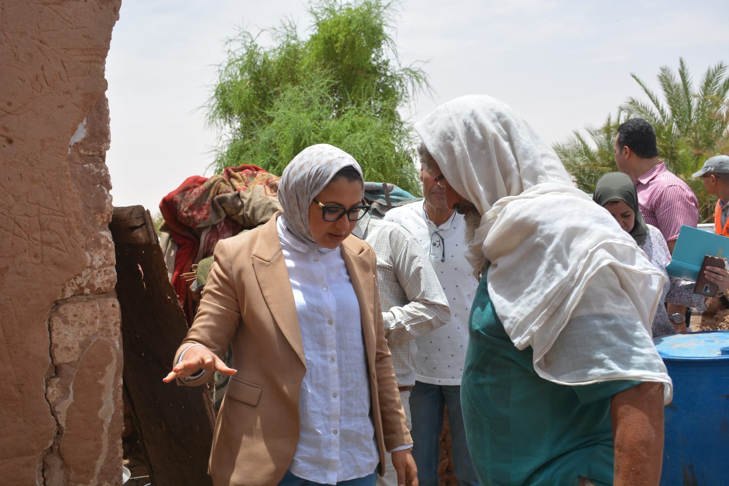 قافلة غذائية وجولة تفقدية لنائبة محافظ الوادي الجديد للقرى المضارة من الامطار (1)